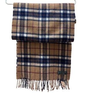 J. CREW NWT Vintage 100% Wool Men’s Soft Scarf Brown Plaid w/ Fringes 68” x 14”
